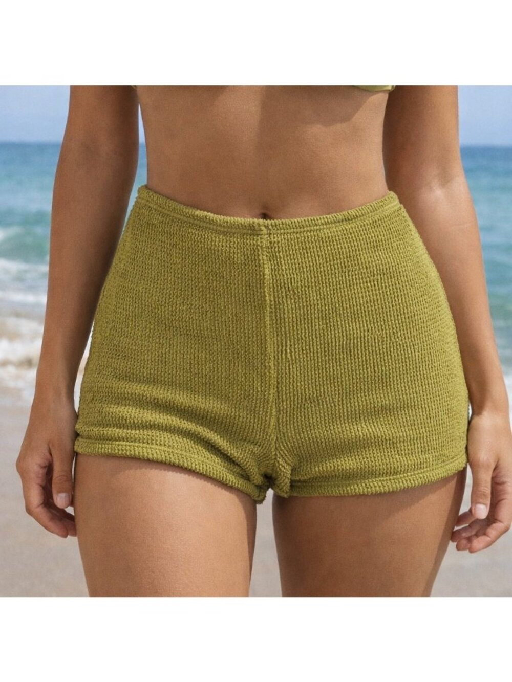 NEW Good American XXS (00/0) ALWAYS FITS BOY SHORTS Swim Bottom Green Chartrusse